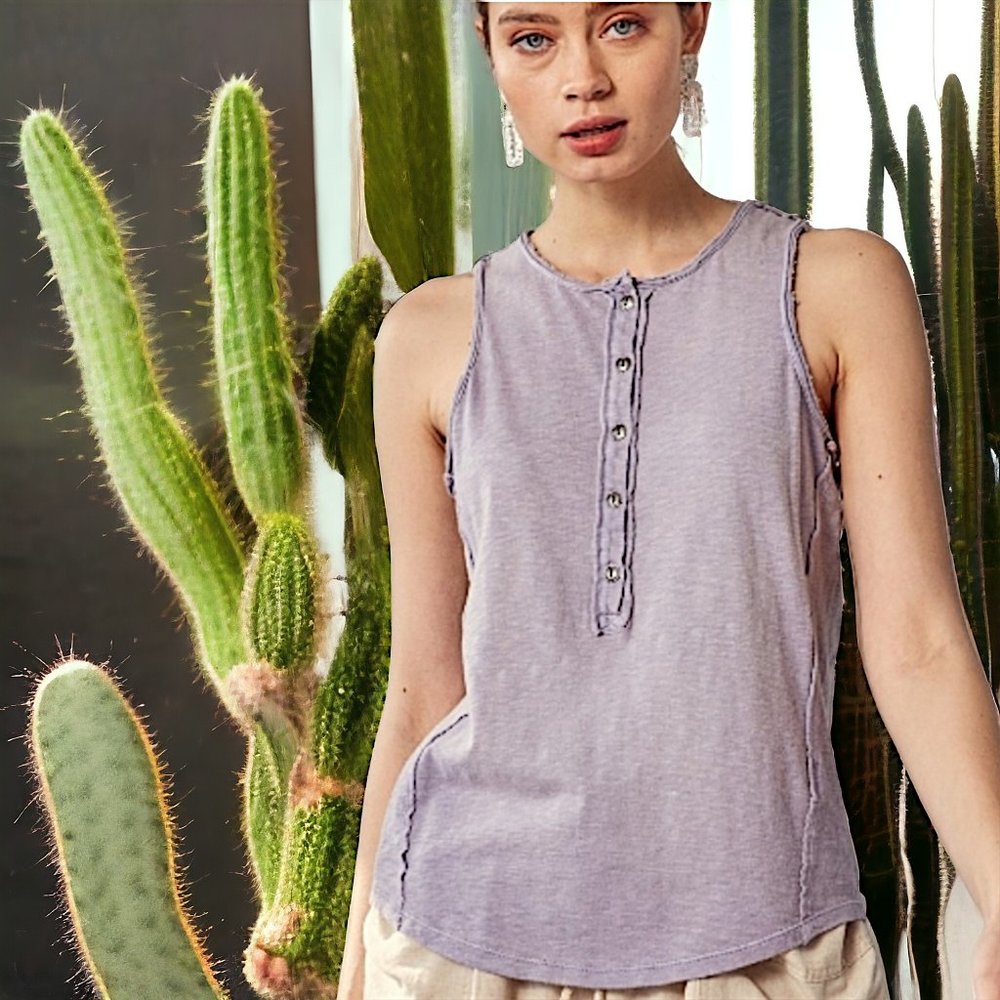 74455  Washed Sleeveless Henley